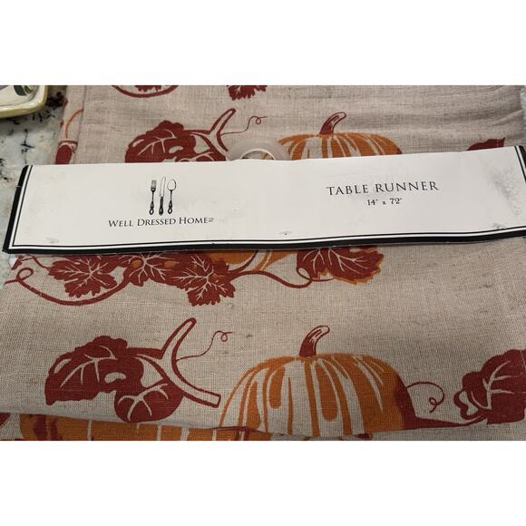 Well Dressed Home Fall Table Runner Pumpkins Orange Tan 14”x72” New - Picture 2 of 7